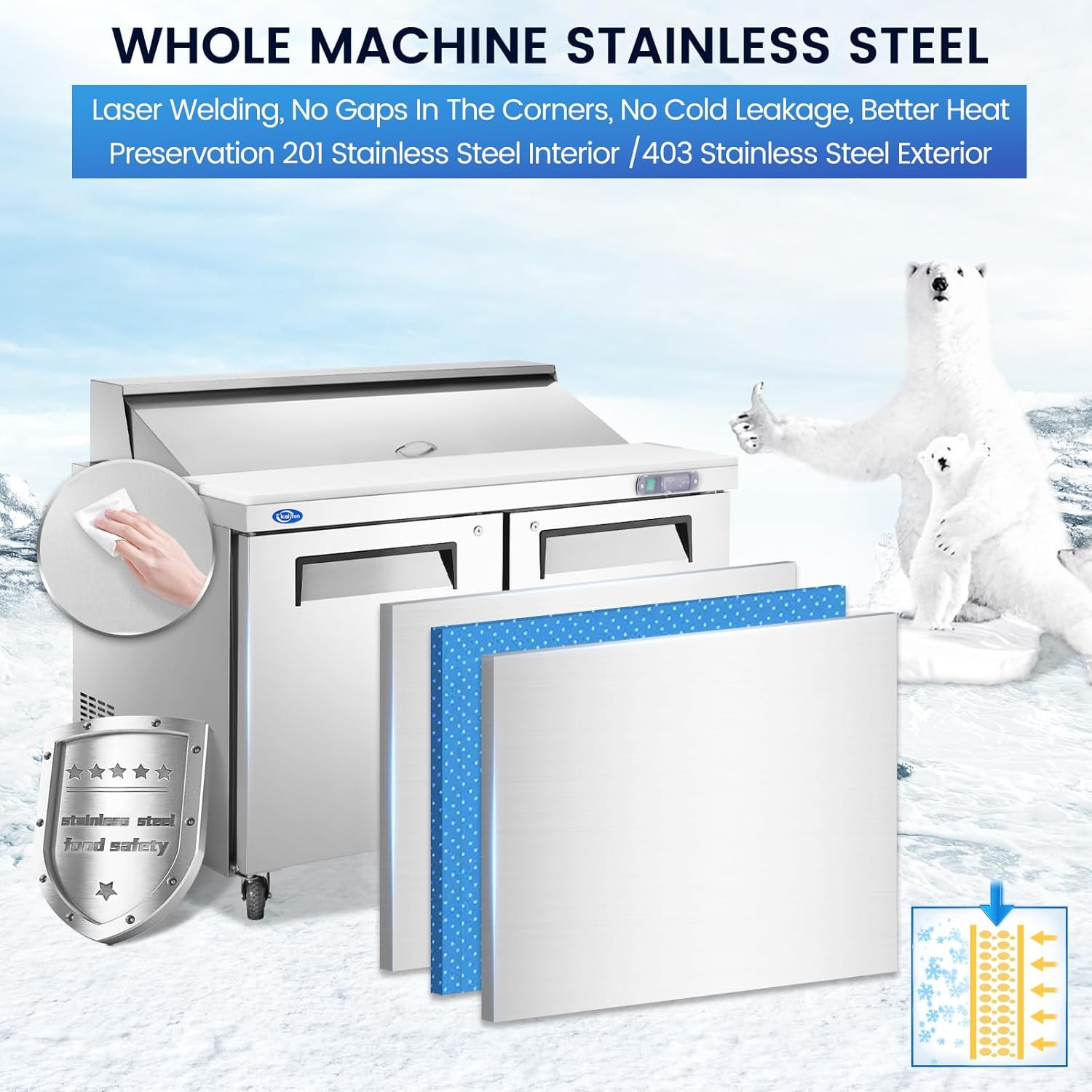 60″ W Commercial Stainless 2 Door Refrigerator Sandwich Salad Prep Table 16 Pans