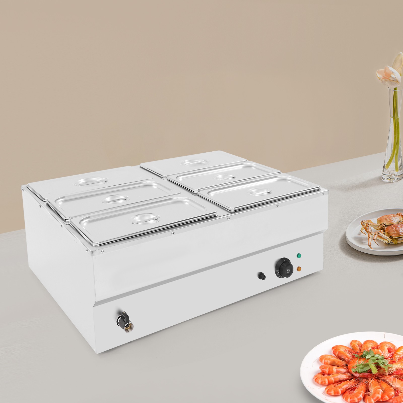 Stainless Steel Soup Warmer Electric Food Warmer 6-Pan Commercial Food Warmer