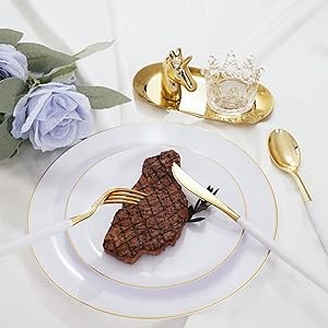 144Pcs Gold Plastic Silverware, Gold Plastic Utensils Set,Disposable Utensils