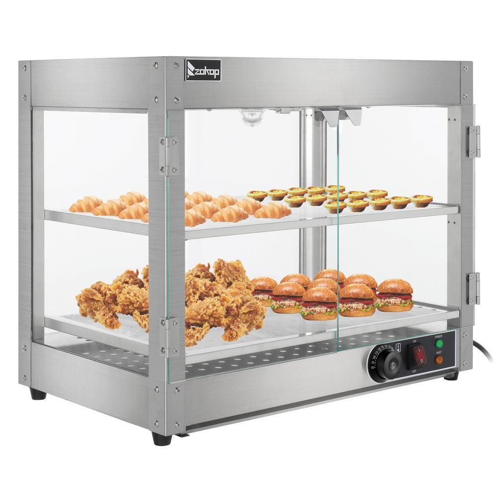 2 Tiers Electric Commercial Glass Heating Food Warm Service Pizza Display Case