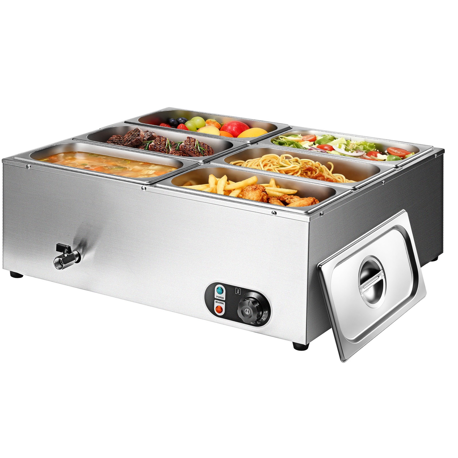 6-Pan 48Qt Commercial Food Warmer Countertop Buffet Bain Marie Steam Table 1500W