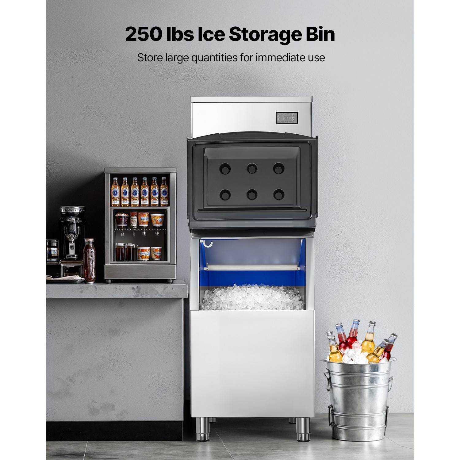 Uimoso Commercial Ice Maker 450LBS/24H with 250LBS Storage Bin and Auto Cleaning