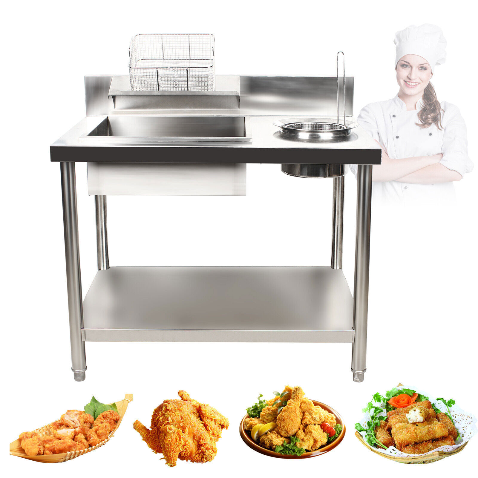 Commercial Breading Table Fried Food Prep Fry Chicken Work Table Breader Station