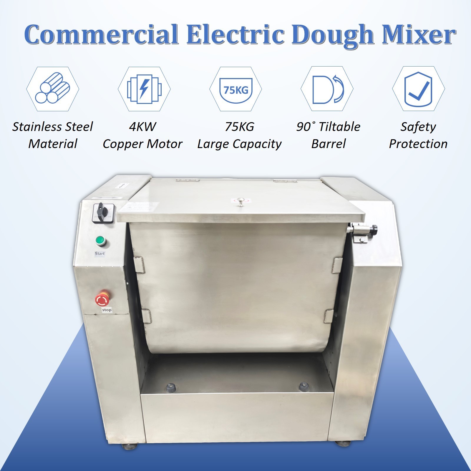 50KG/110 lbs Commercial 220V Electric Dough Mixer Mixing Machine Three-phase