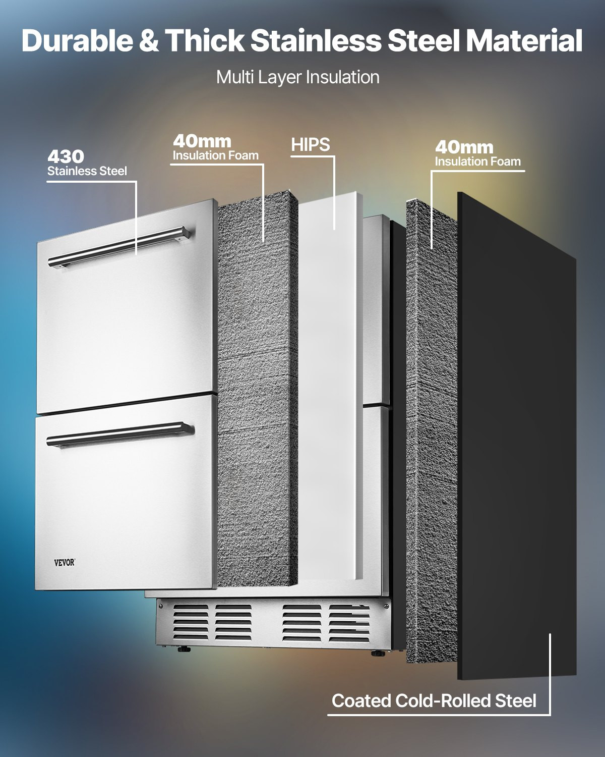 24″ Under Counter Drawer Refrigerator Stainless Steel Dual Drawer Fridge