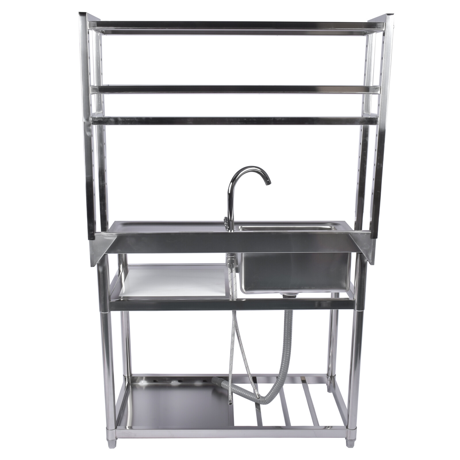 39.4in Stainless Steel Utility Sink Set, Single Bowl Commercial Sink w/ Shelves