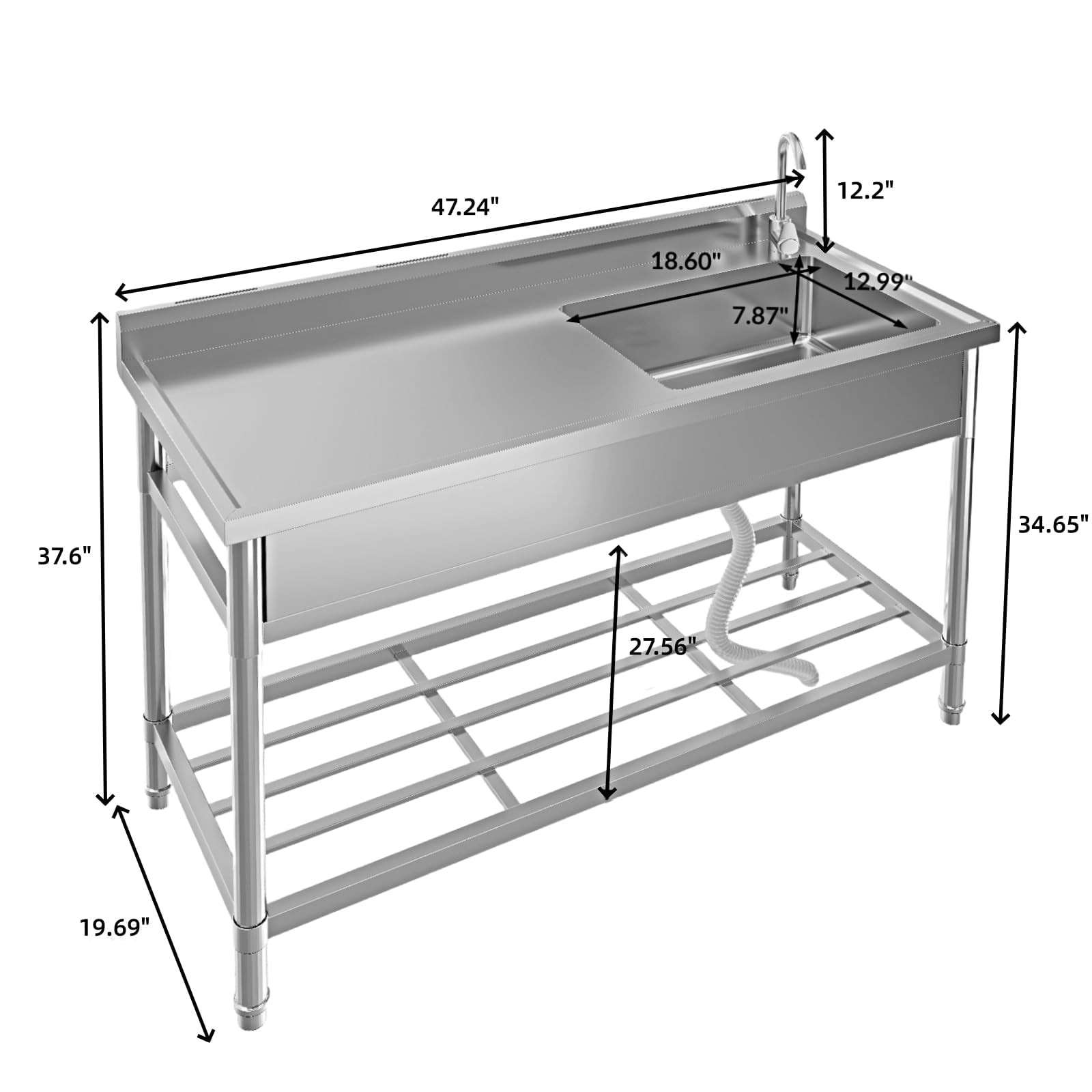 Stainless Steel Kitchen Sink ,Commercial Single Bowl Utility Sink Laundry Sink