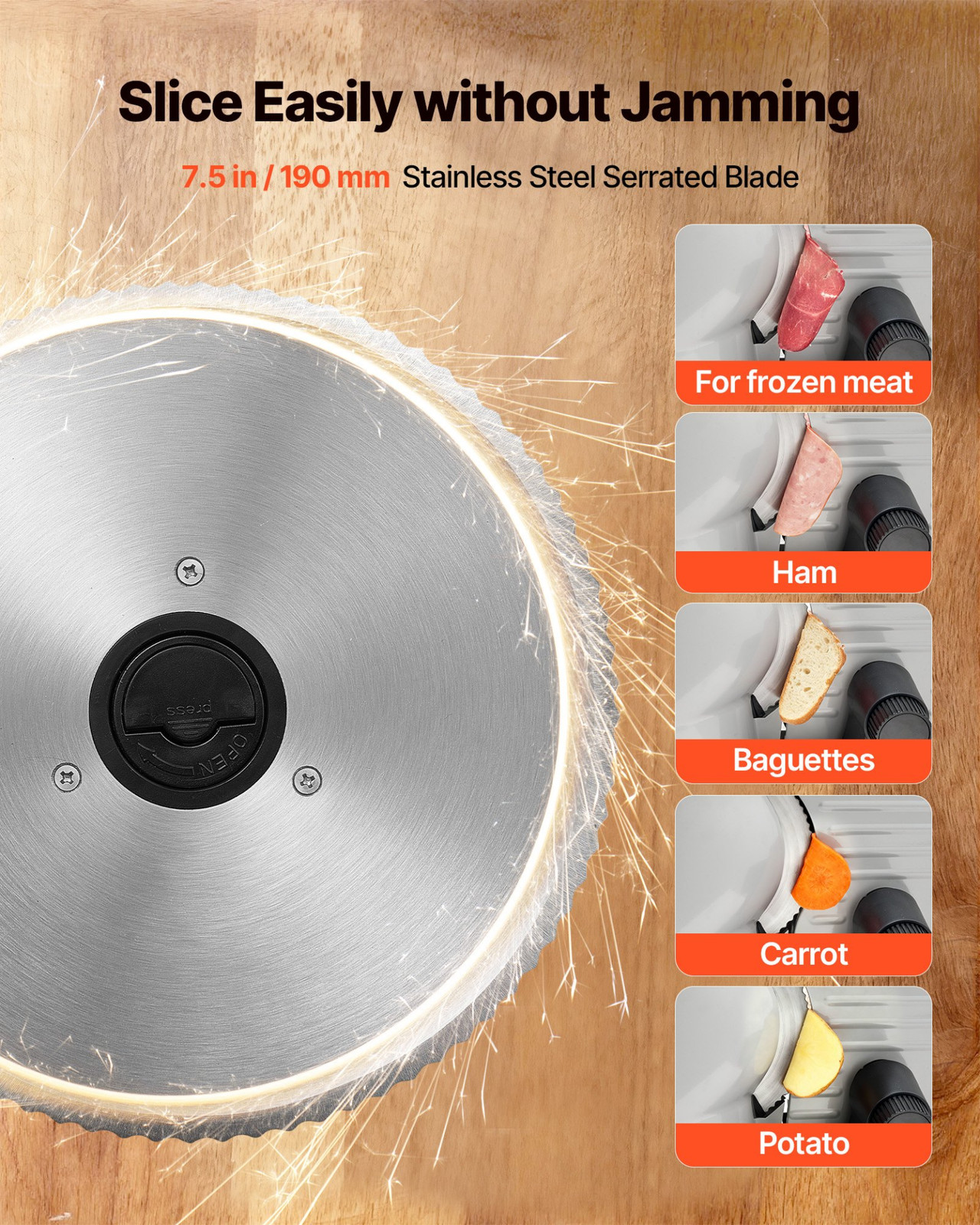 Electric Meat Slicer 7.5″ 200W Deli Food Slicer Adjustable Thickness UL