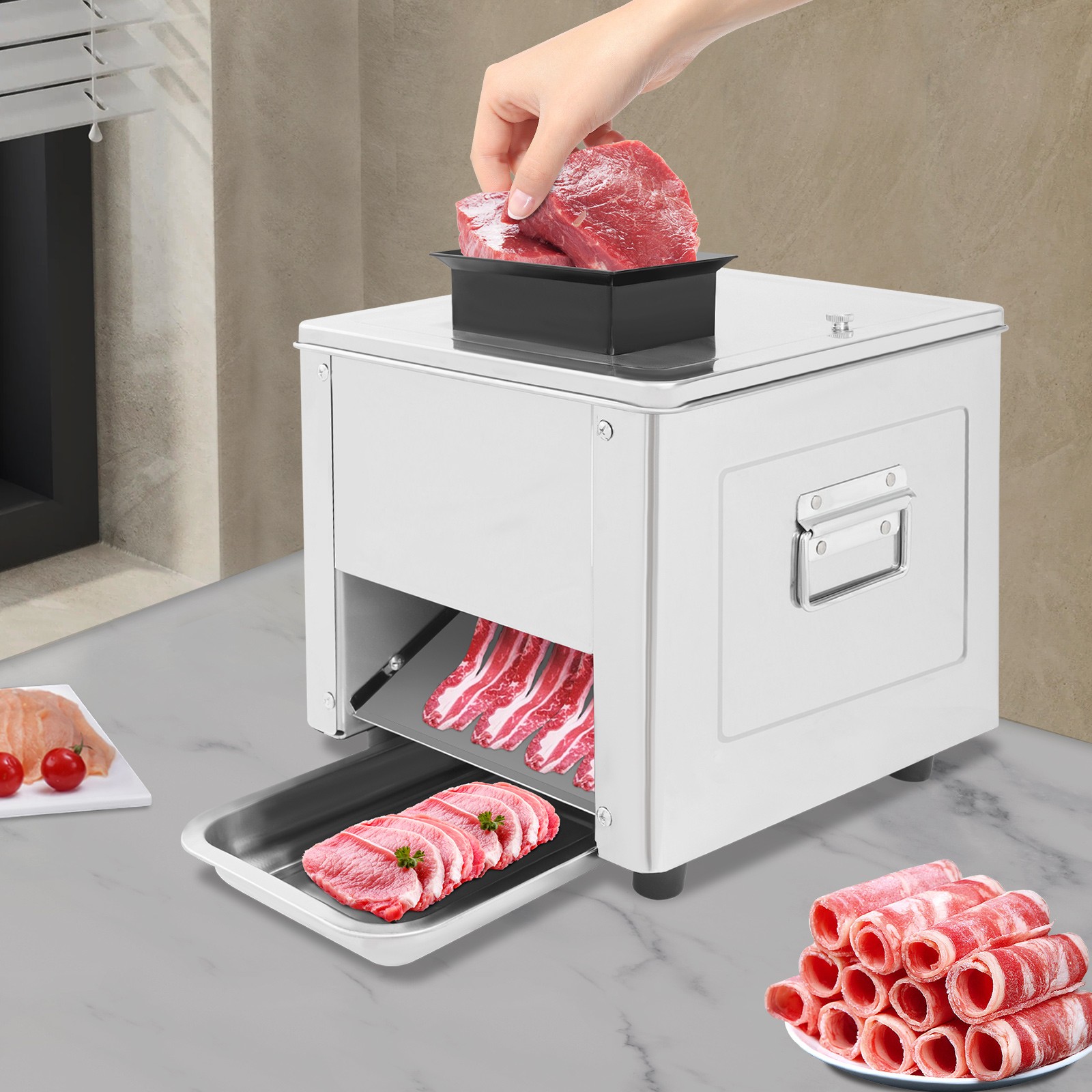 850W Stainless Steel Automatic Meat Cutter Slicer 5mm 330lbs/h 310 RPM