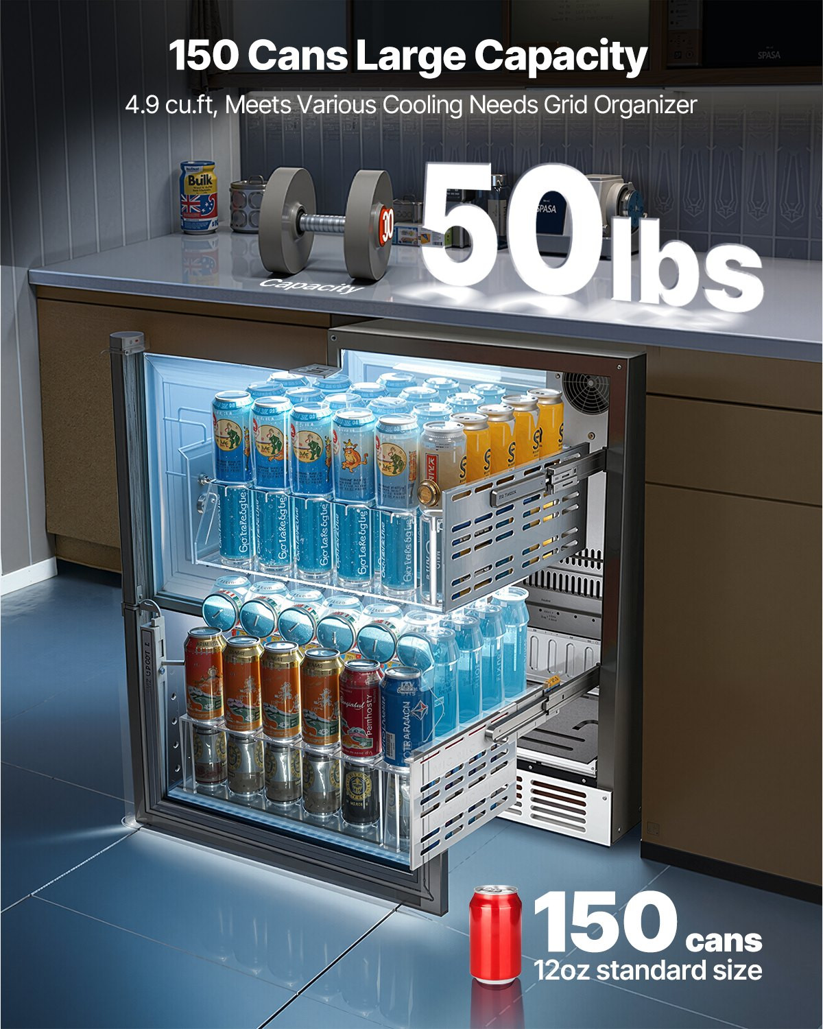 24″ Under Counter Drawer Refrigerator Stainless Steel Dual Drawer Fridge