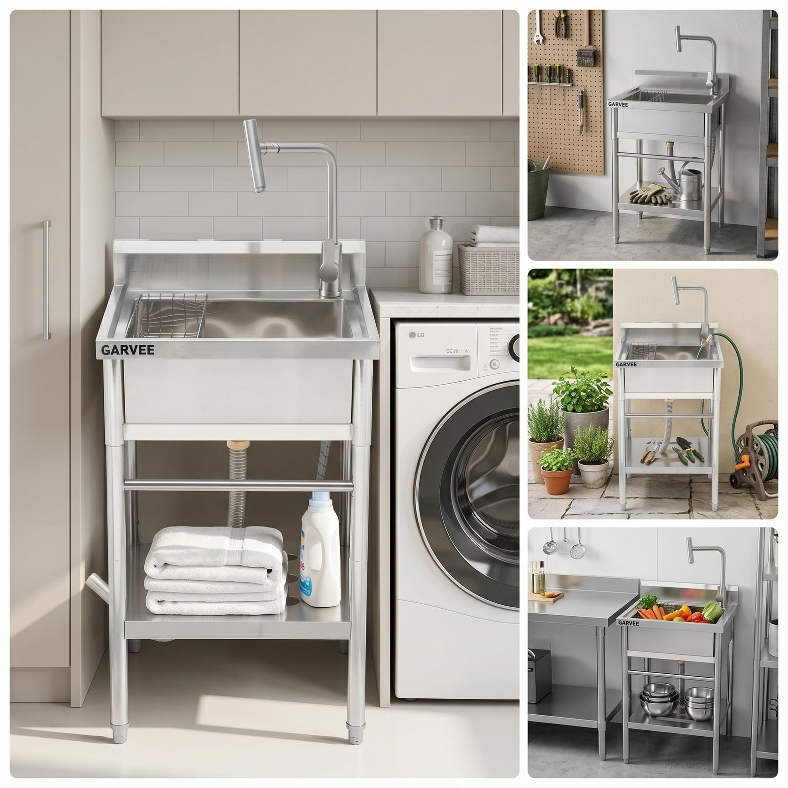 22»x20»x39» Stainless Steel Utility Sink Freestanding Single Bowl w/ Faucet