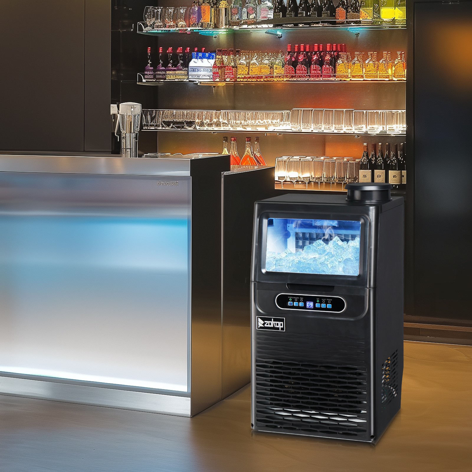 Portable 90lbs/24H Built-in Commercial Apartment Home Ice Maker Bar Cube Machine
