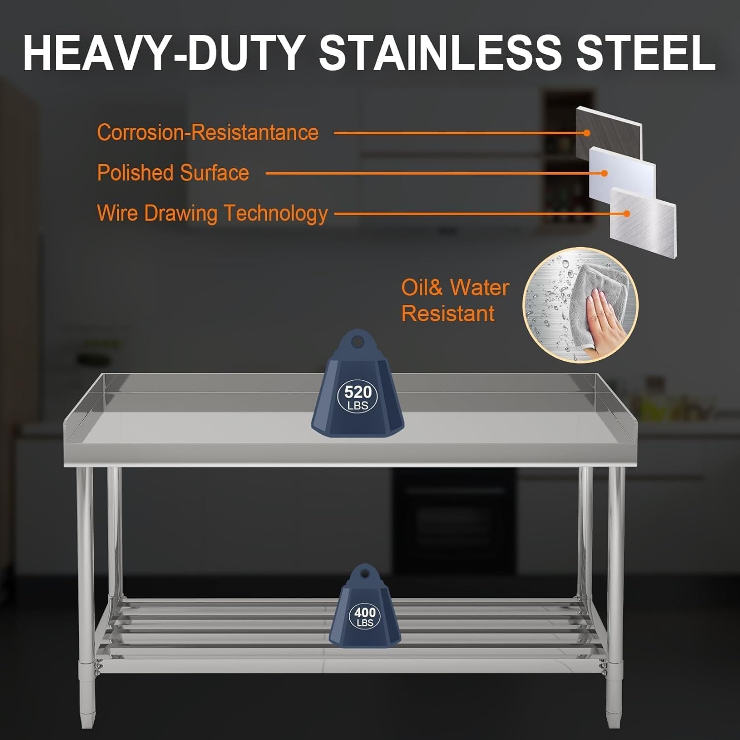 48″x24″ Stainless Steel Work & Prep Table with Backsplash for Commercial Kitchen