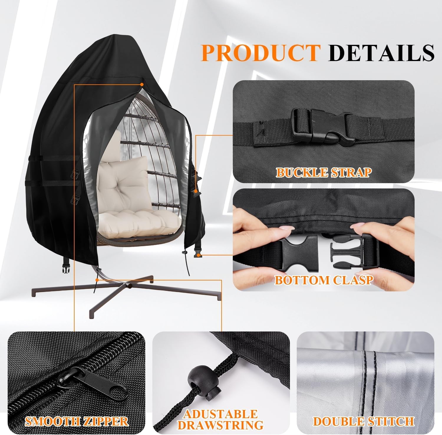 Egg Chair Cover Waterproof, 66×60 Inch Windproof Double Seat Wicker Swing