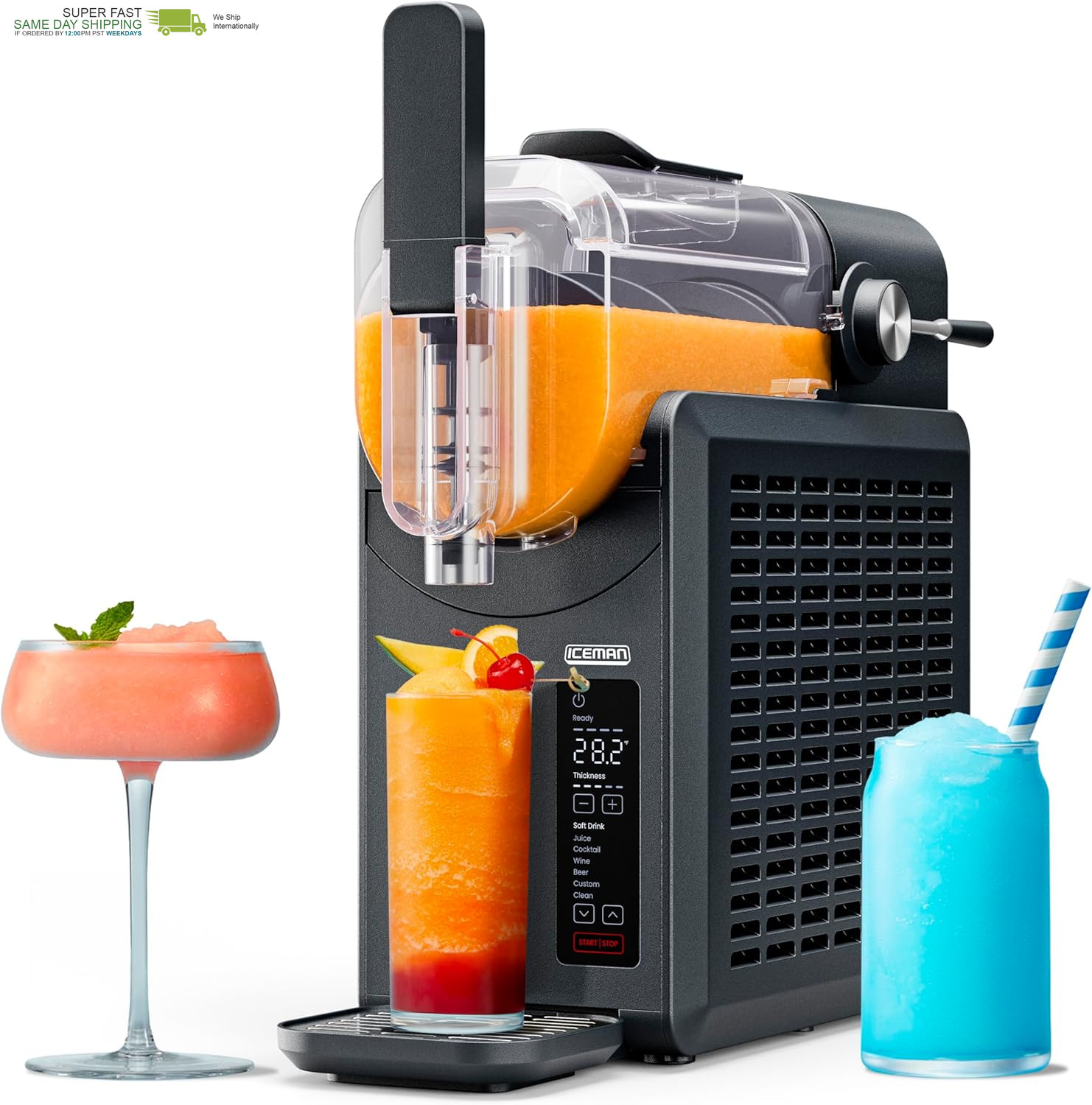 Frozen Drink Maker & Slushy Machine with 5 Presets + Custom Option, Easy-Dispens