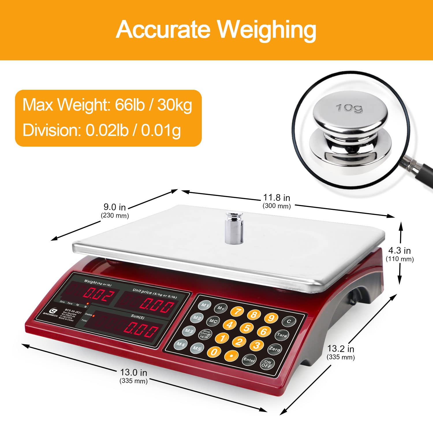 Price Computing Scale 66Lb Digital Rechargeable Commercial Weight for Produce Fo