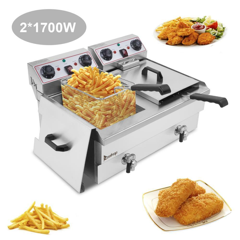 3400W 23.6L 25QT Electric Deep Fryer Commercial Restaurant Fry Basket 2 Tank