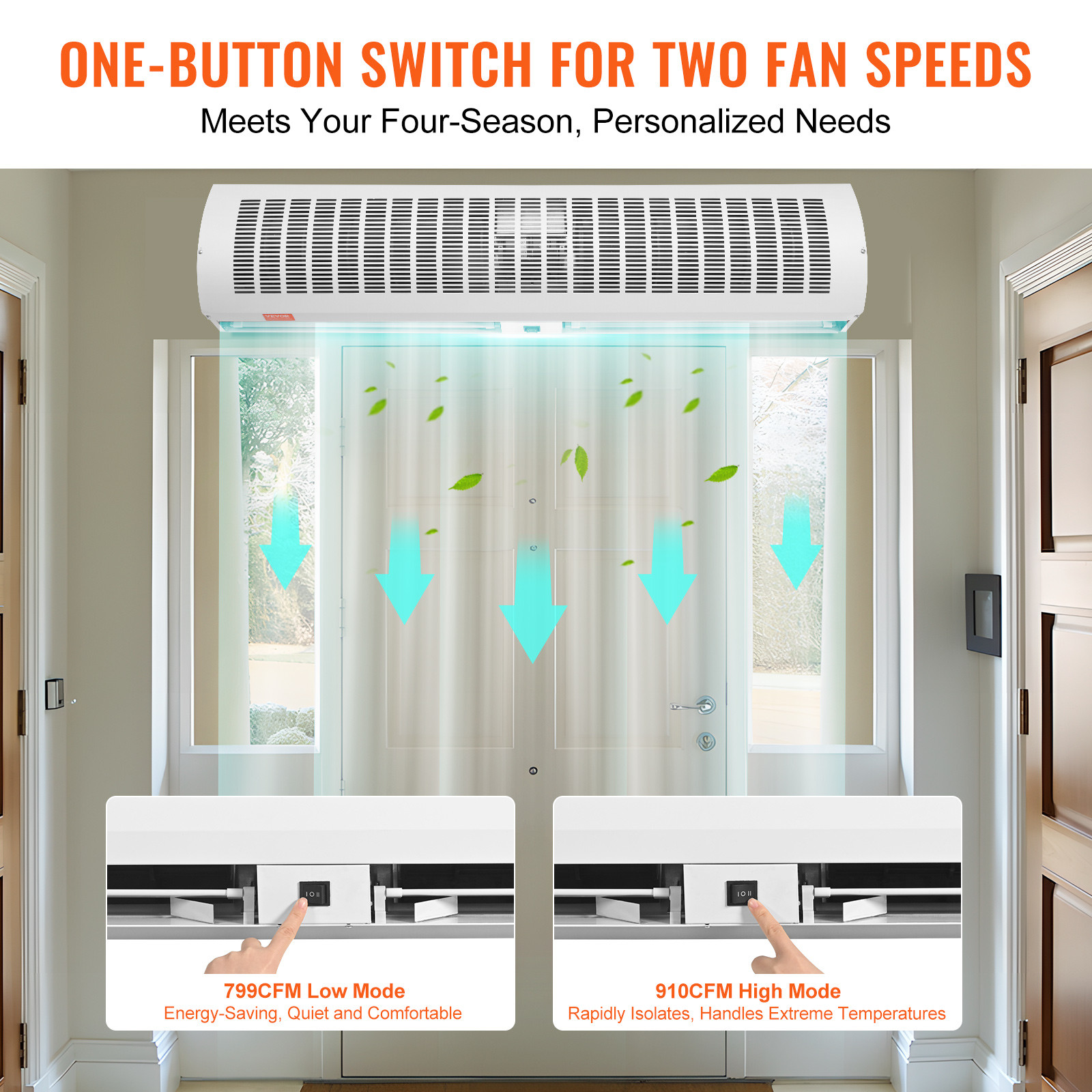 VEVOR Commercial Indoor Air Curtain 48″ Door Air Curtain 2 Speeds 1650CFM
