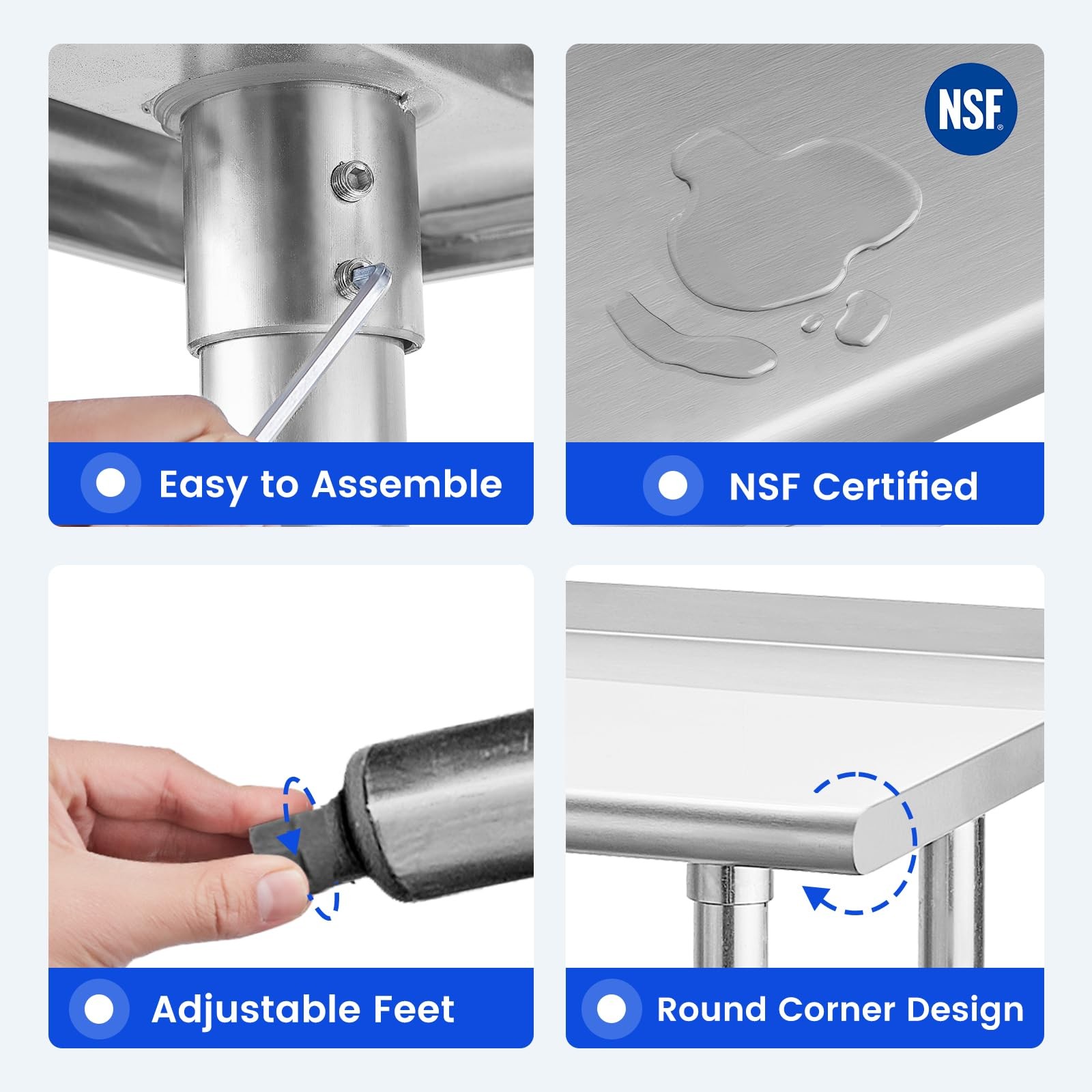Stainless Steel Prep Work Table 24×30 NSF with Undershelf Backsplash Kitchen