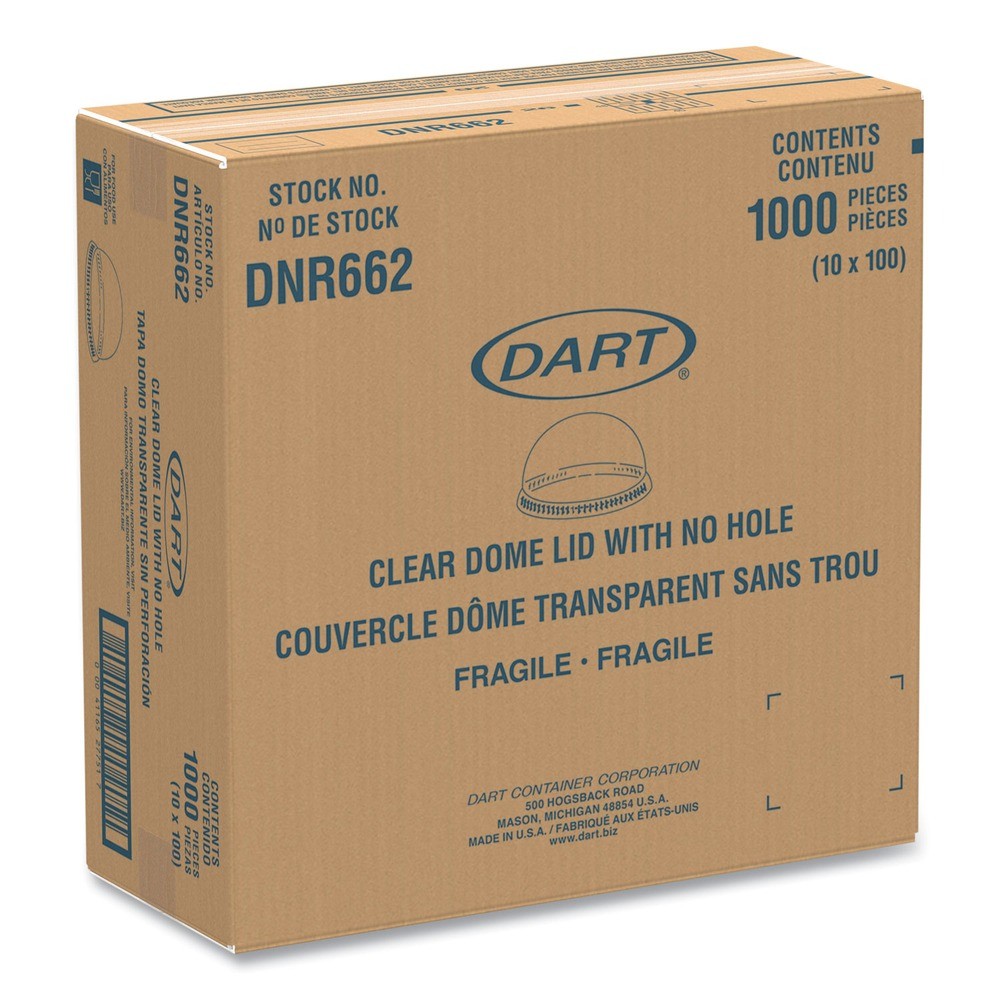 Dart DNR662 No Hole Plastic Dome Lid Fits 9 oz – 22 oz. Cups – CLR (1000/CT) New