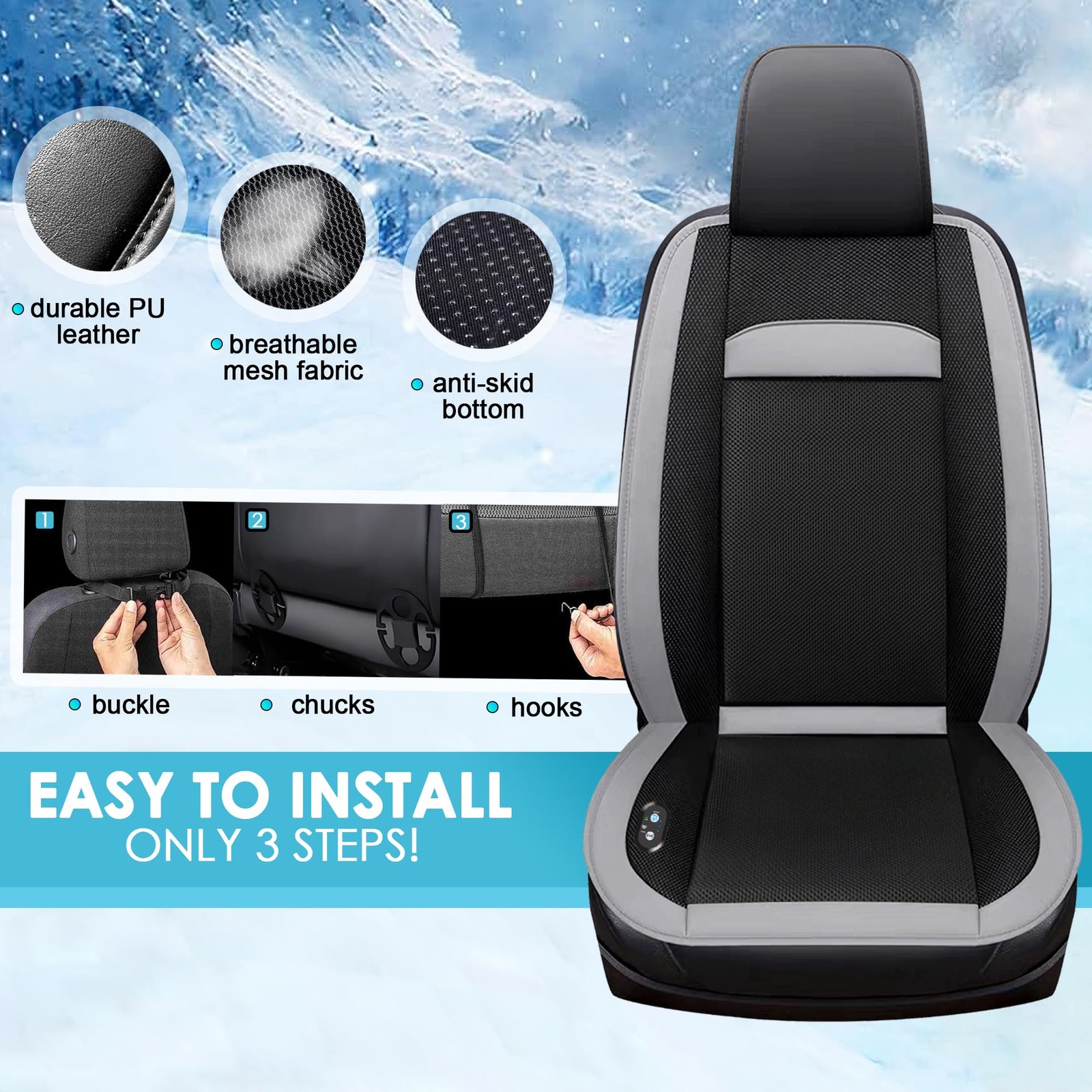 12V Car Seat Cooler Massage 16 Fans Ventilated Smart Start Pause Gray