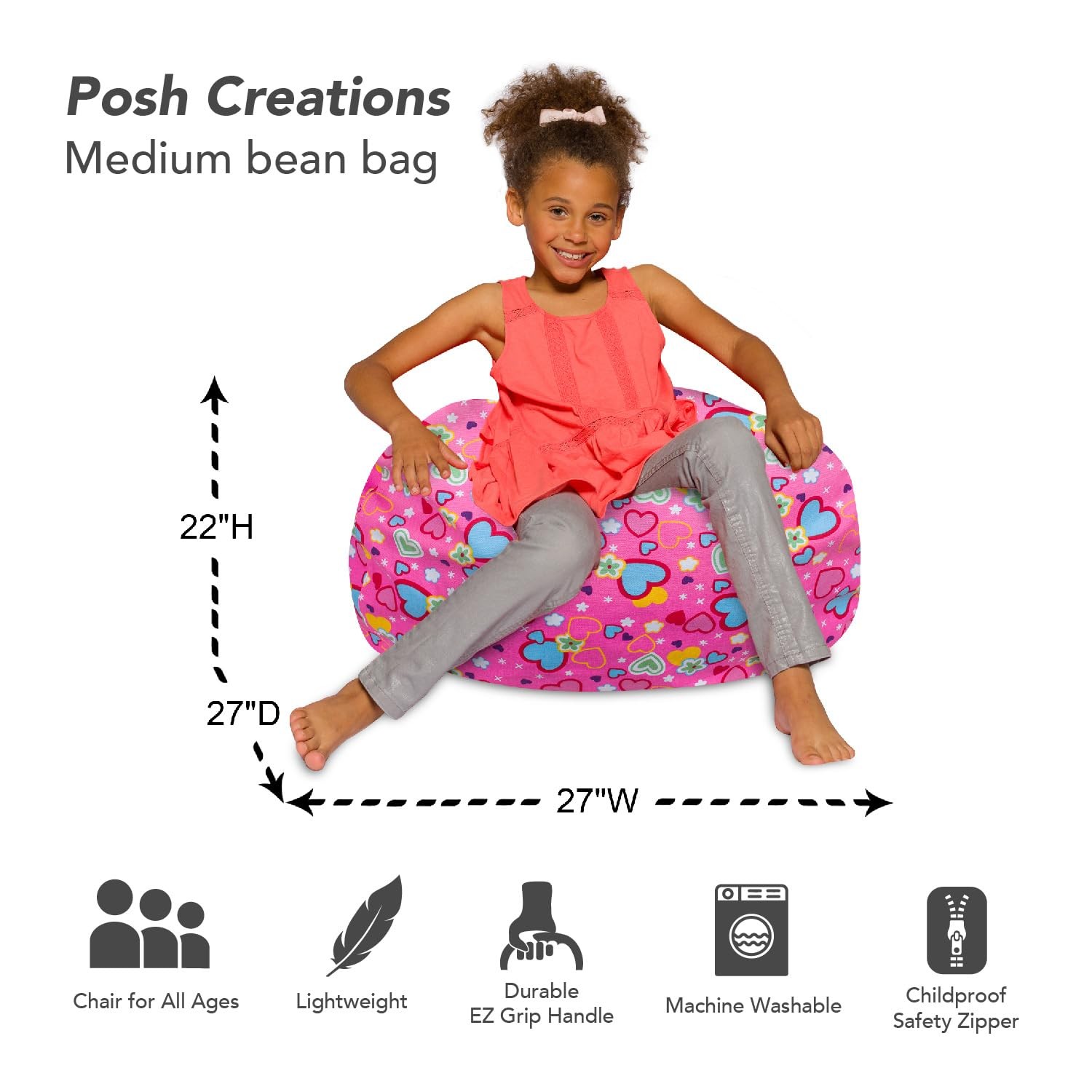 Posh Creations Bean Bag Chair For Kids Teens And Adults Includes Removable And