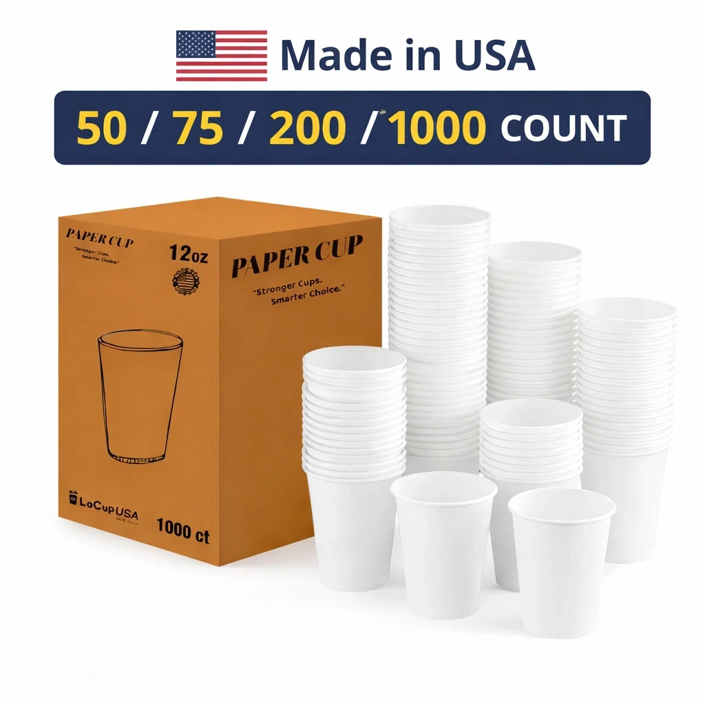 12 oz Disposable Hot Coffee Cups Lids or Combo Pack Leak Proof USA