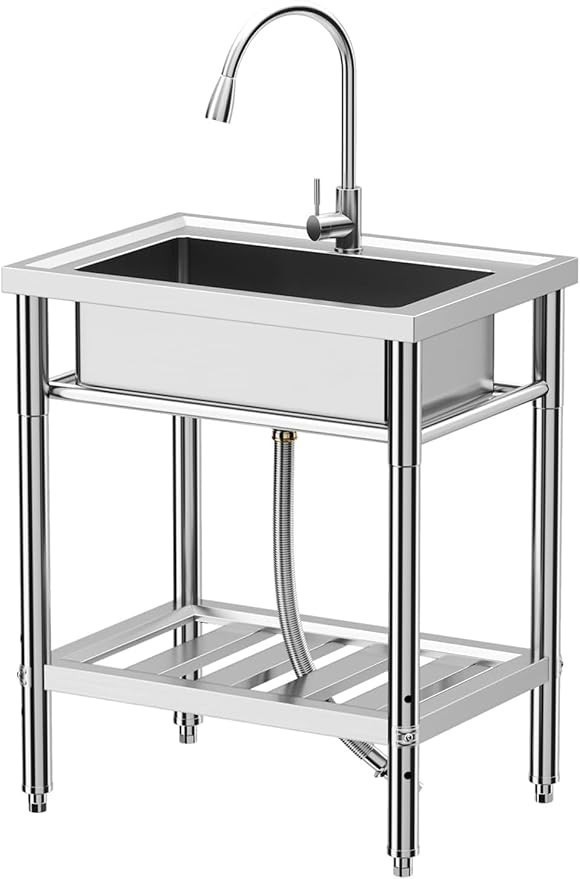 Kitchen Sink Stainless Steel Commercial Sink with Pull-out Faucet 28x20x34 Inch