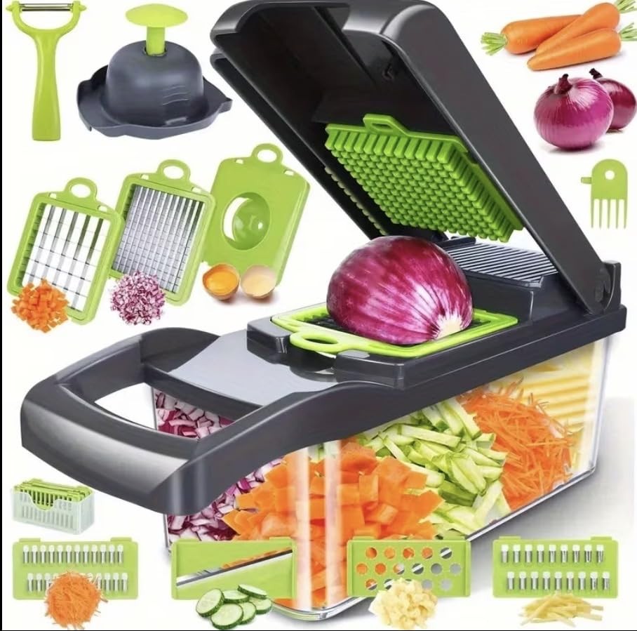 14 in 1 Vegetable Chopper Dicer with Container, Large, Black And Green
