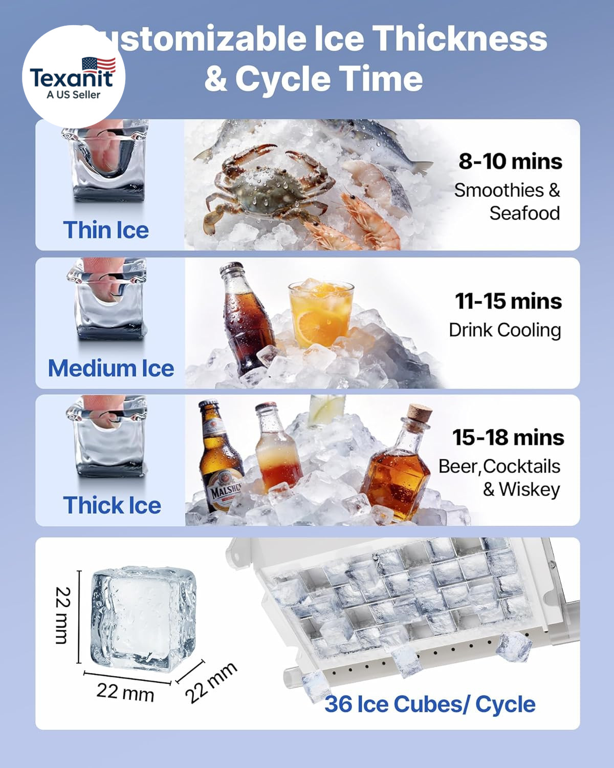 Commercial Ice Maker Machine, 100 Lbs/24H with 30 Lbs Storage Capacity, Built-In