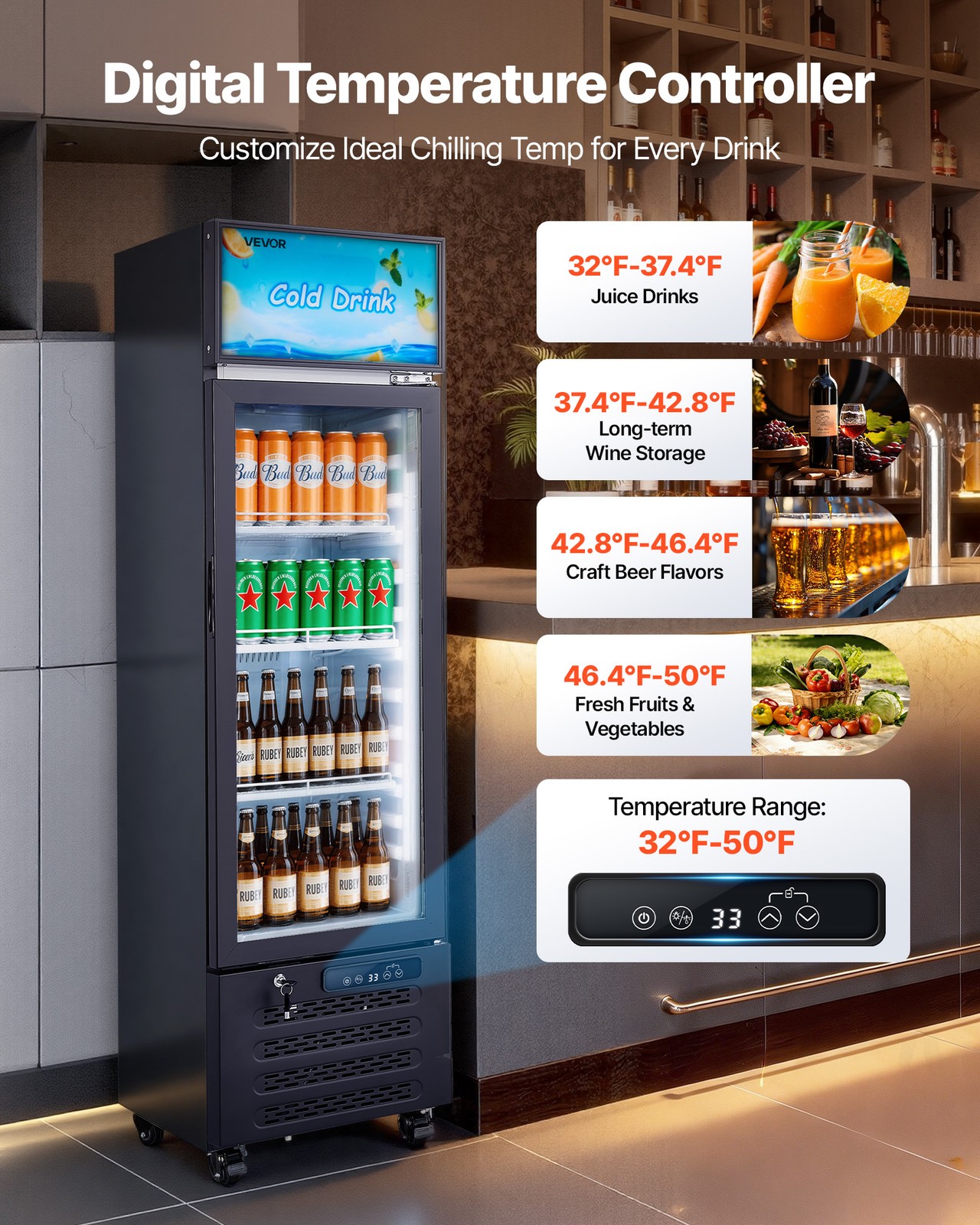 VEVOR Commercial Merchandiser Refrigerator 6.1 Cu.Ft Upright Beverage Cooler