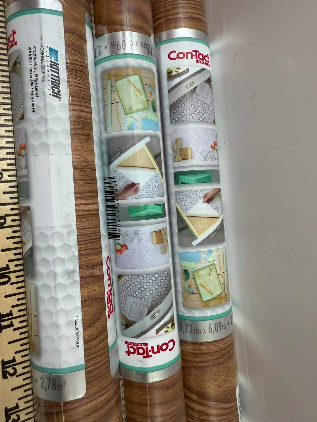 Lot of 3 Rolls Con-Tact Creative Covering Removable Adhesive Paper Light Oak