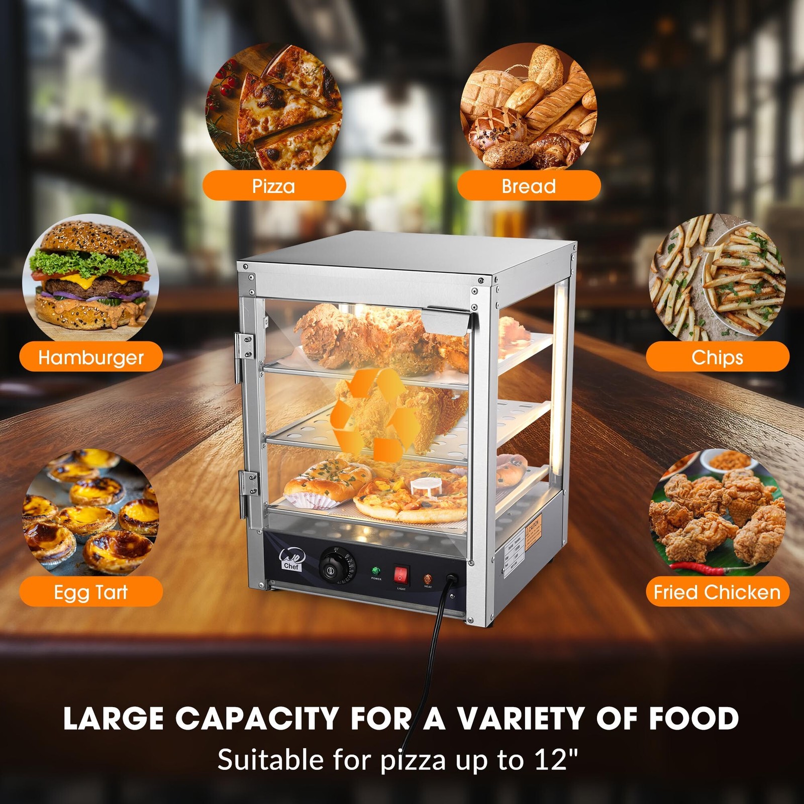 WeChef 15″ Commercial Food Warmer 3-Shelf Countertop Catering Pizza Display Case