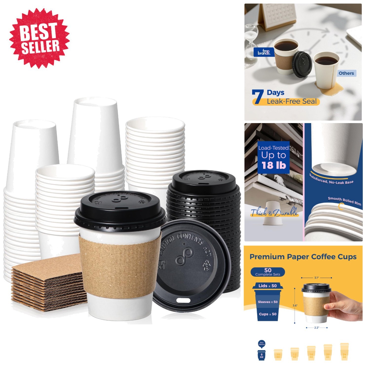 Classic White 8 oz Coffee Cups with Lids – 50 Pack Leak-Proof & BPA-Free