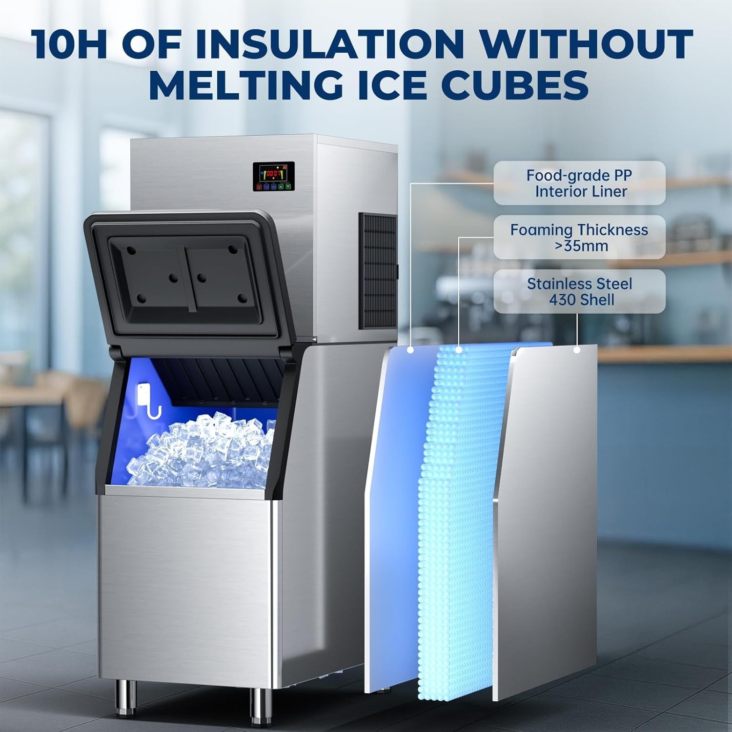 Commercial Ice Maker Machine 580LBS/24H, 400lbs Storage Bin, Auto Self-Cleaning