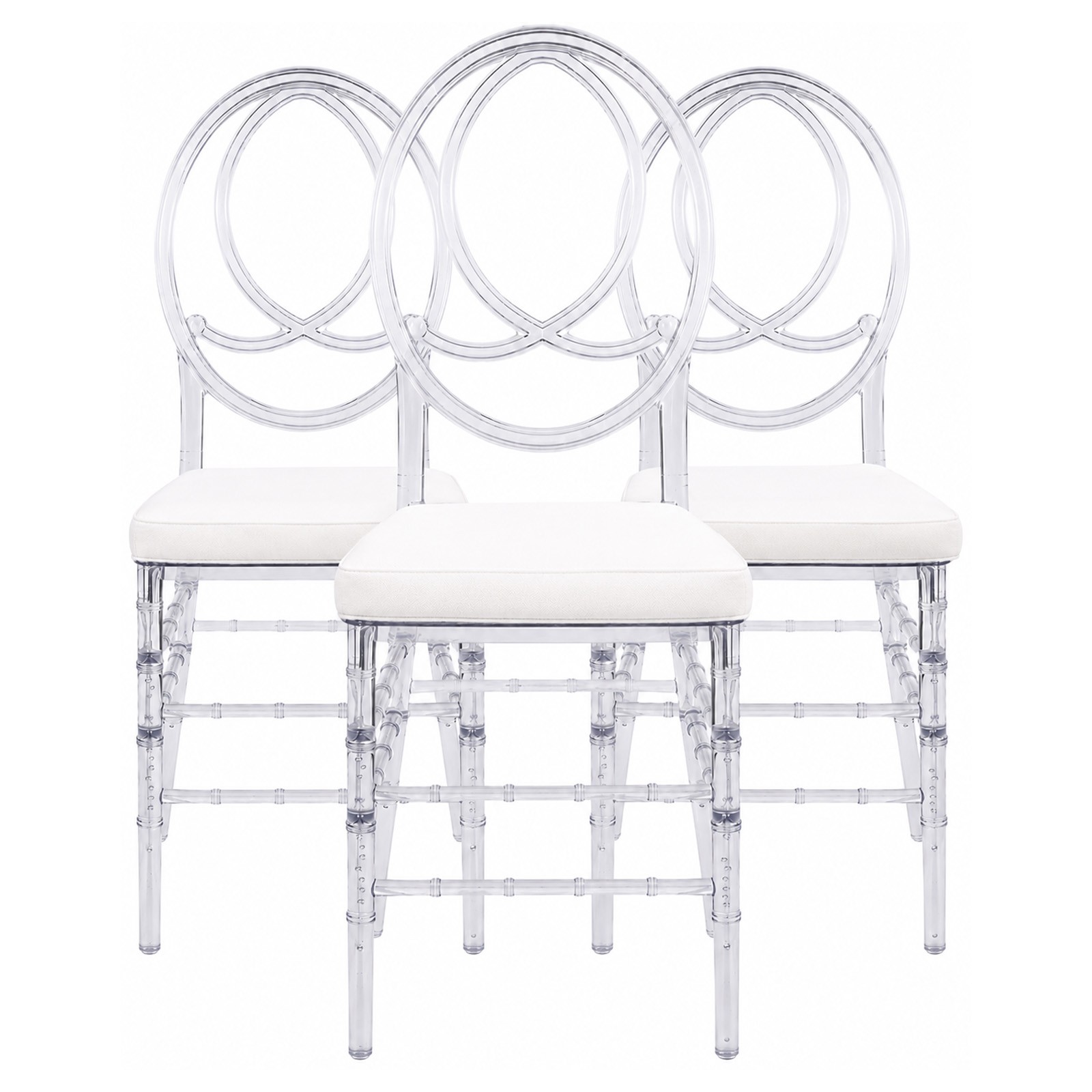 Set of 3 Clear Acrylic Chiavari Dining Ghost Chairs with Cushions for Banquet