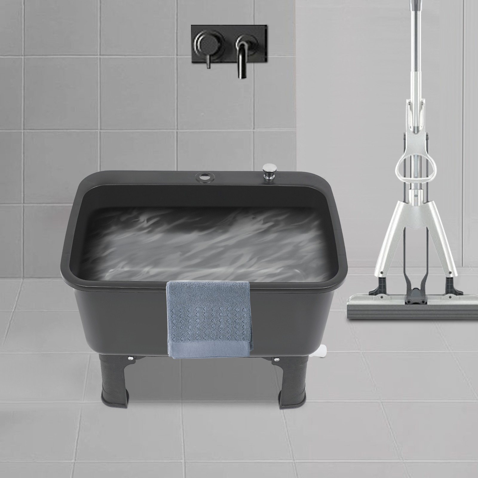 PP Mop Sink, Freestanding Mop Bucket, Floor Mop Sink Kit, Rectangular Mop Basin