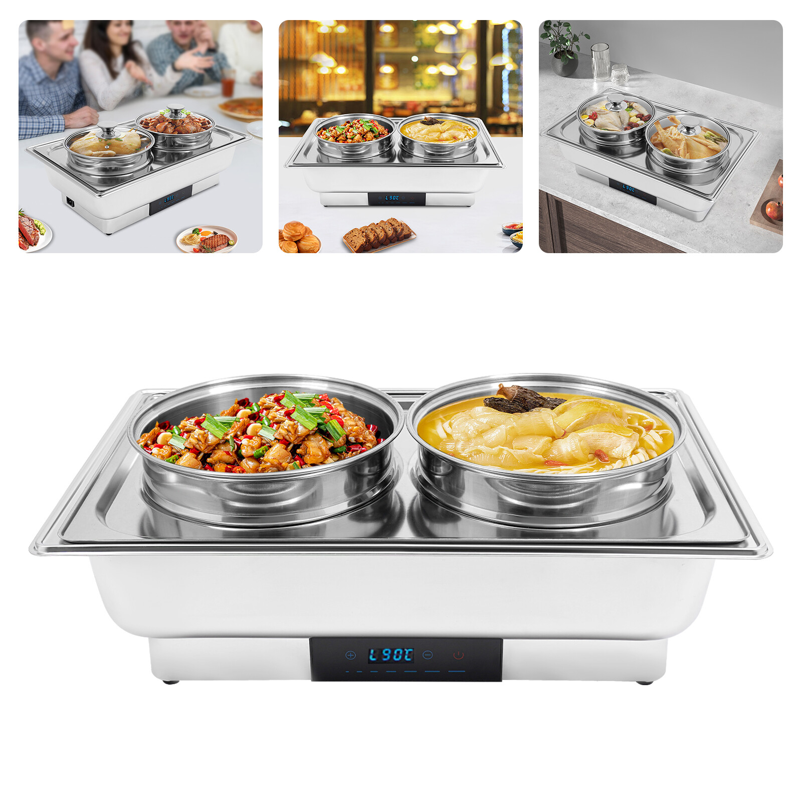 2-Pan Commercial Electric Food Warmer 8L Stainless Steel Food Warmer 95-194??F