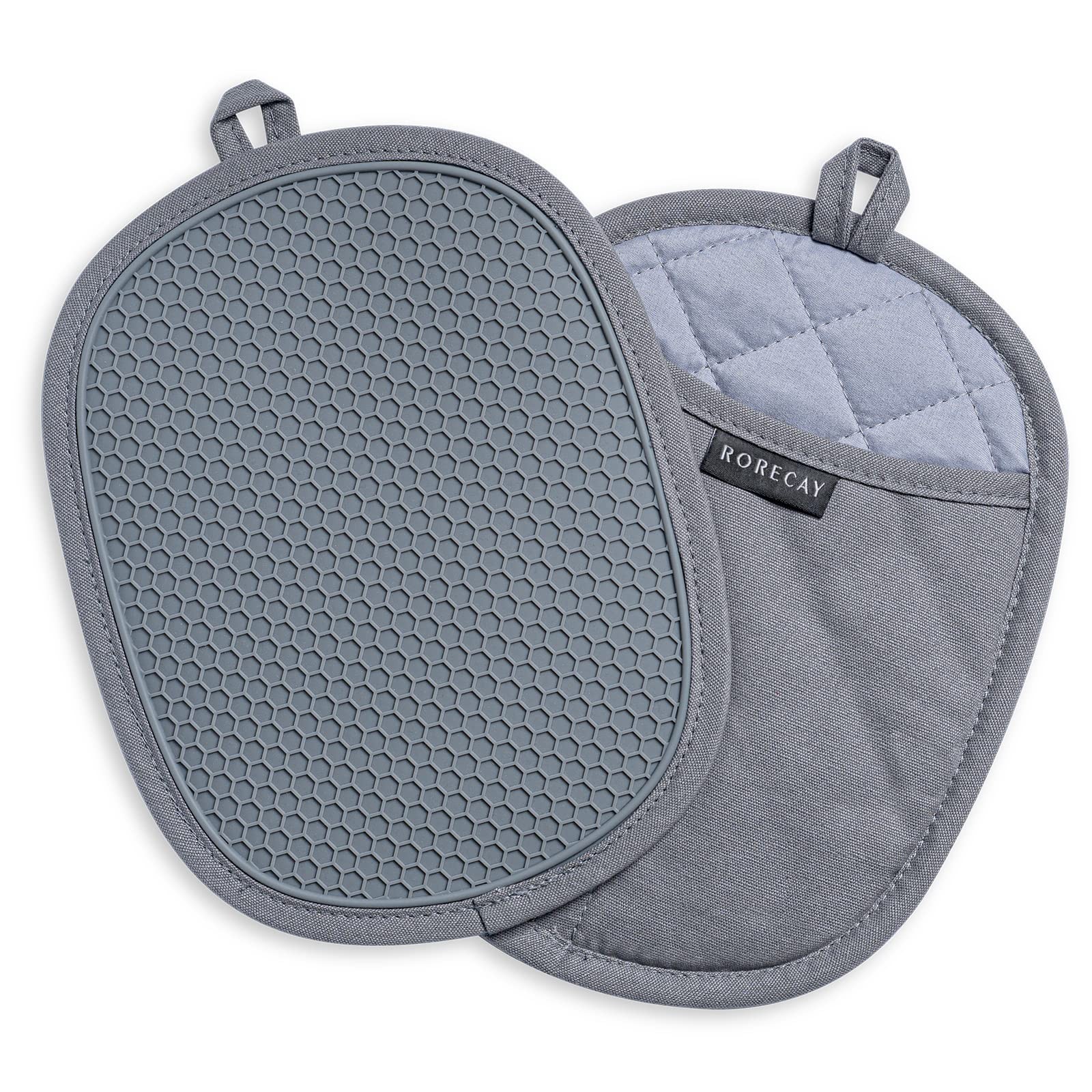 2-Pack Silicone Pot Holders for Kitchen Heat Resistant up 9.8″L x 7.6″W, Gray