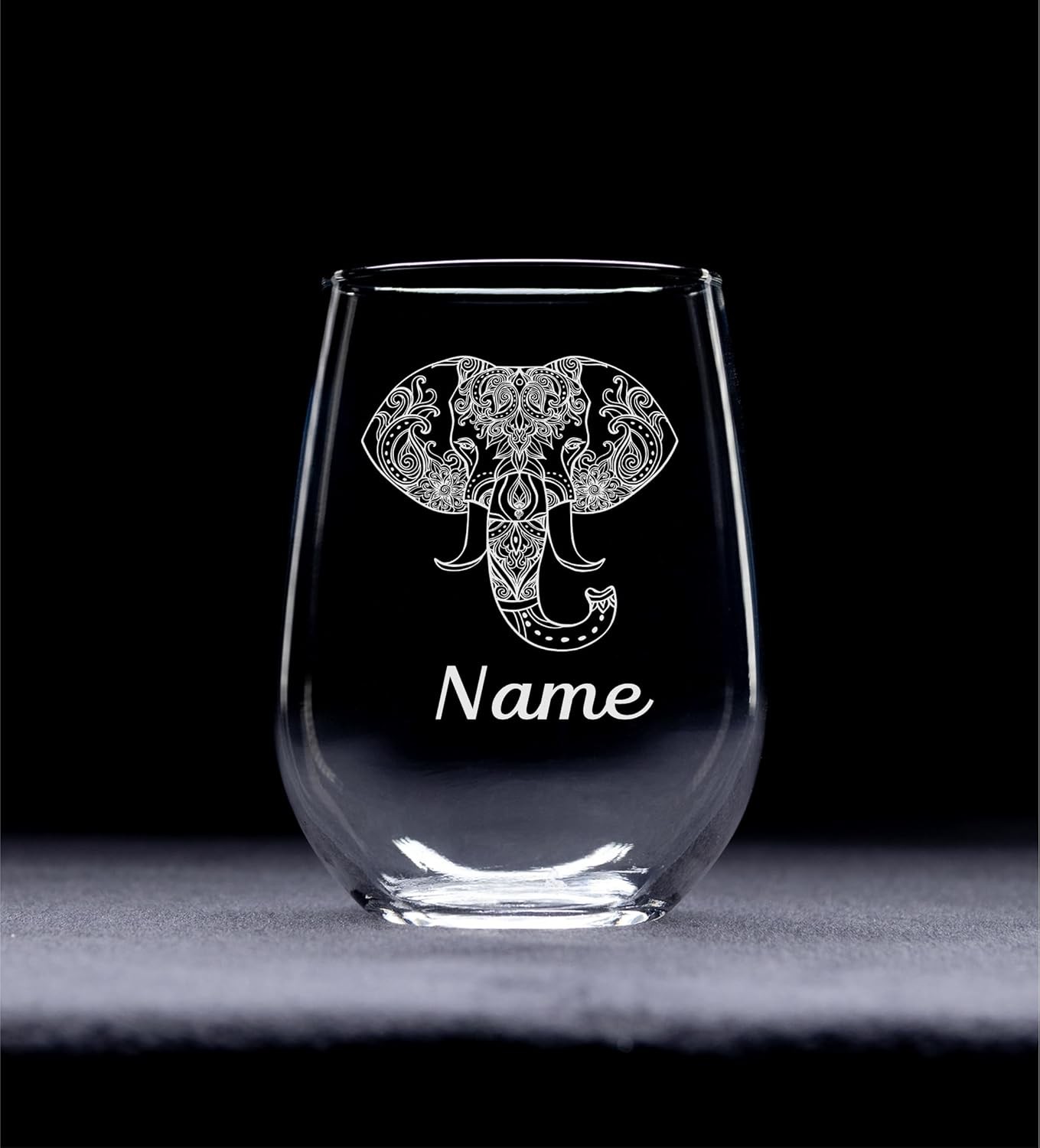 Personalized Elephant Stemless Wine Glass with Name – Custom Elephant Themed