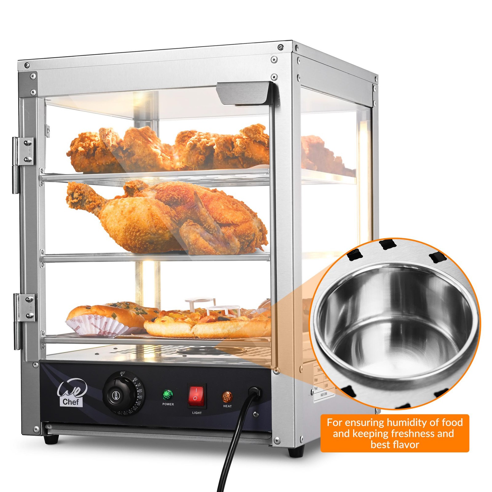 WeChef 15″ Commercial Food Warmer 3-Shelf Countertop Catering Pizza Display Case
