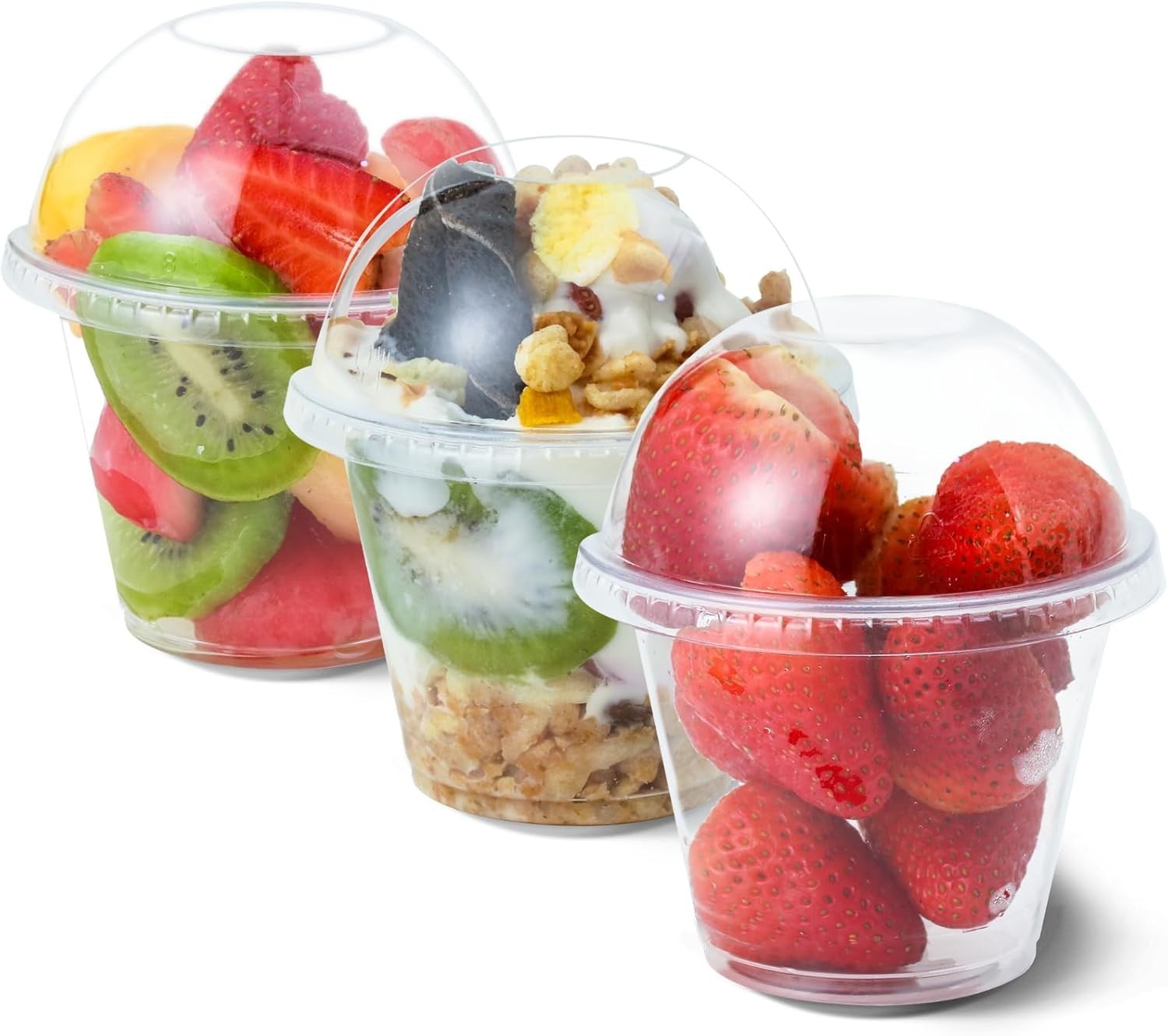 Multi-Purpose 25-Count Clear Plastic Cups with Tall Dome Lids – Party Ready