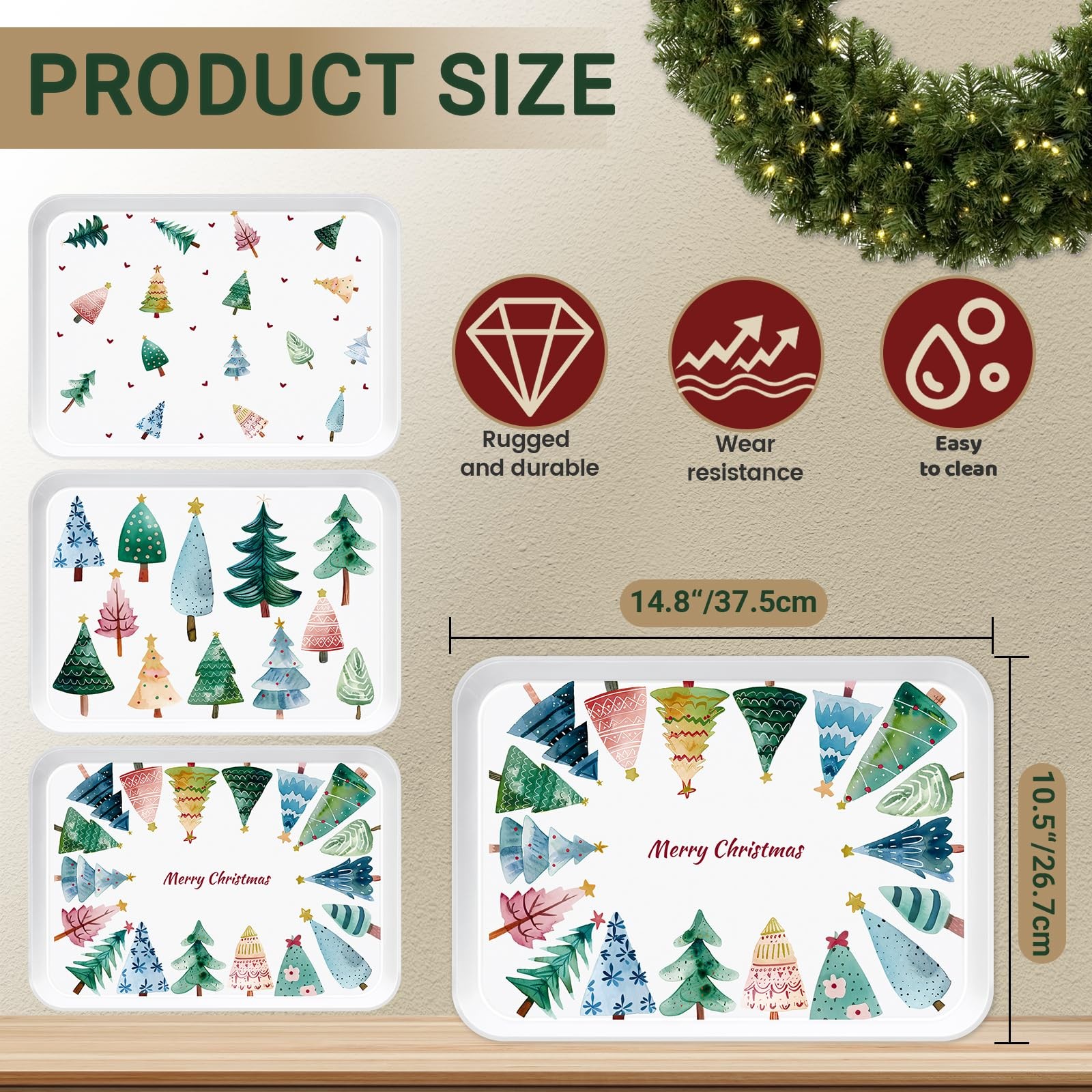 Jrusmr 4-Pack 15 x 11 Inch Christmas Serving 14.8 x 10.5 inches, Style B