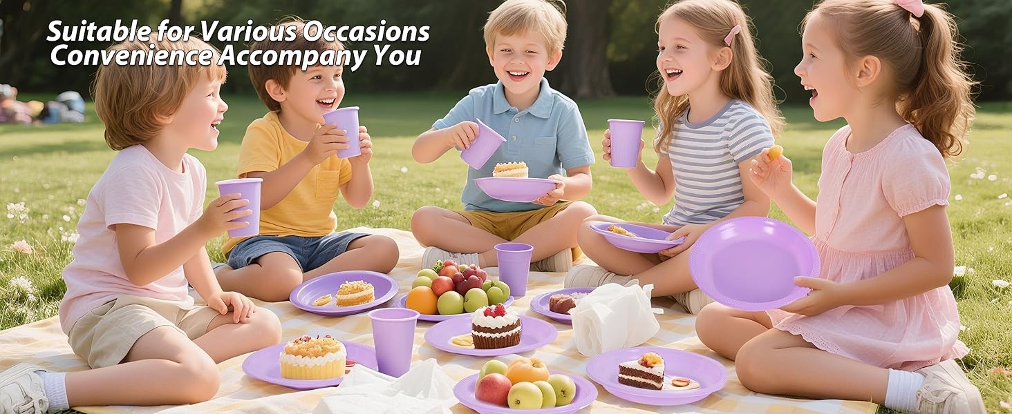 210Pcs Lavender Plates,Light Purple Plastic Dinnerware Set,Party Supplies