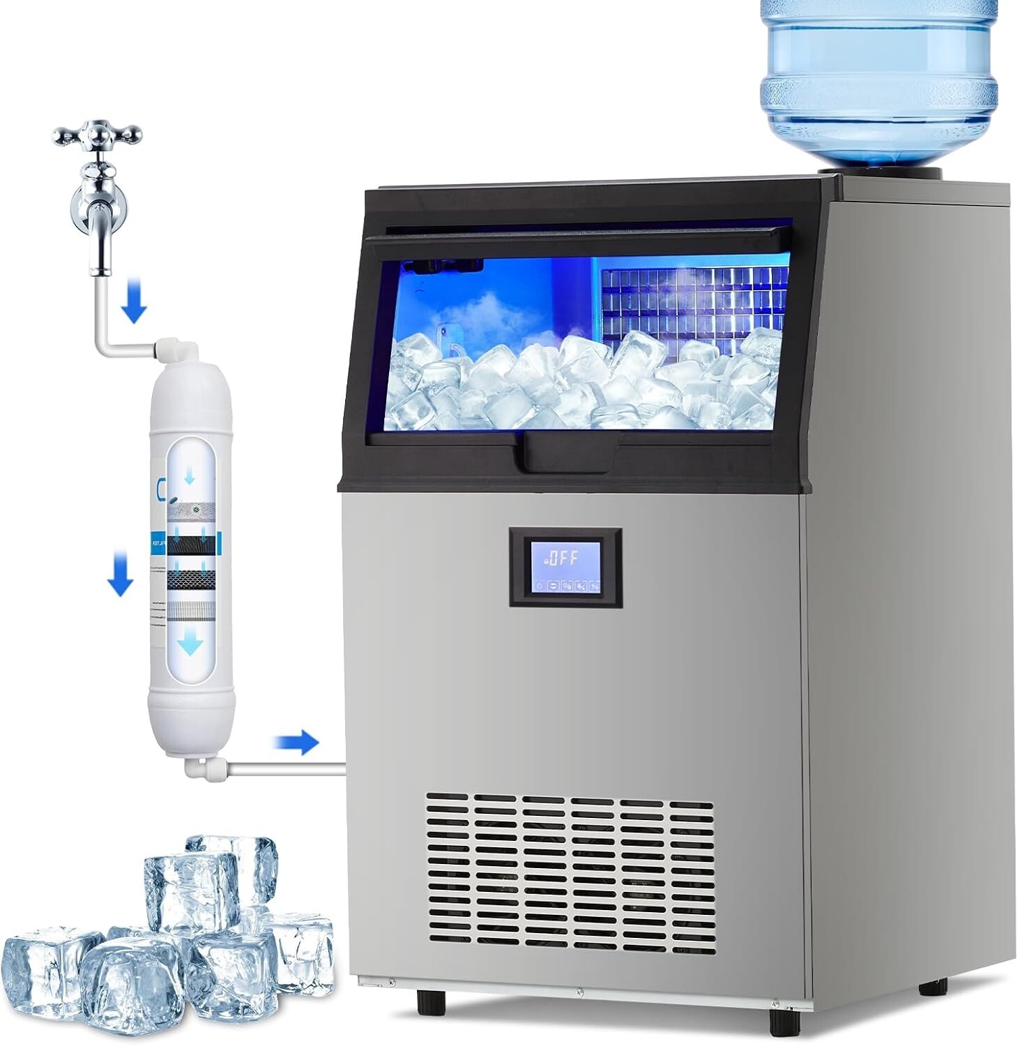Commercial Ice Maker Machine Ice Machine with 33 LBS Storage Capacity 100LBS/24H