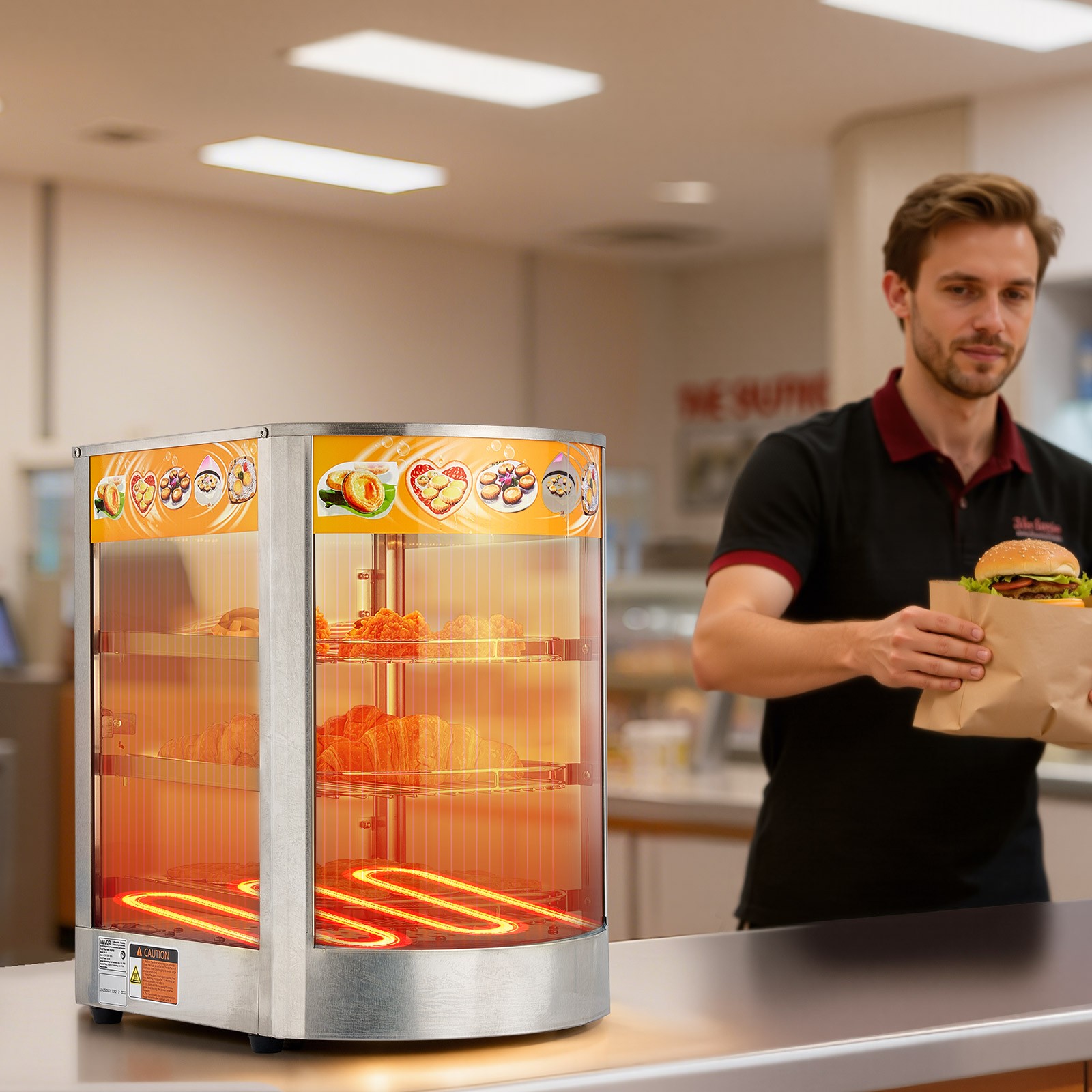 VEVOR 3-Tier Commercial Food Warmer Display Pizza Cabinet 60L with LED Light