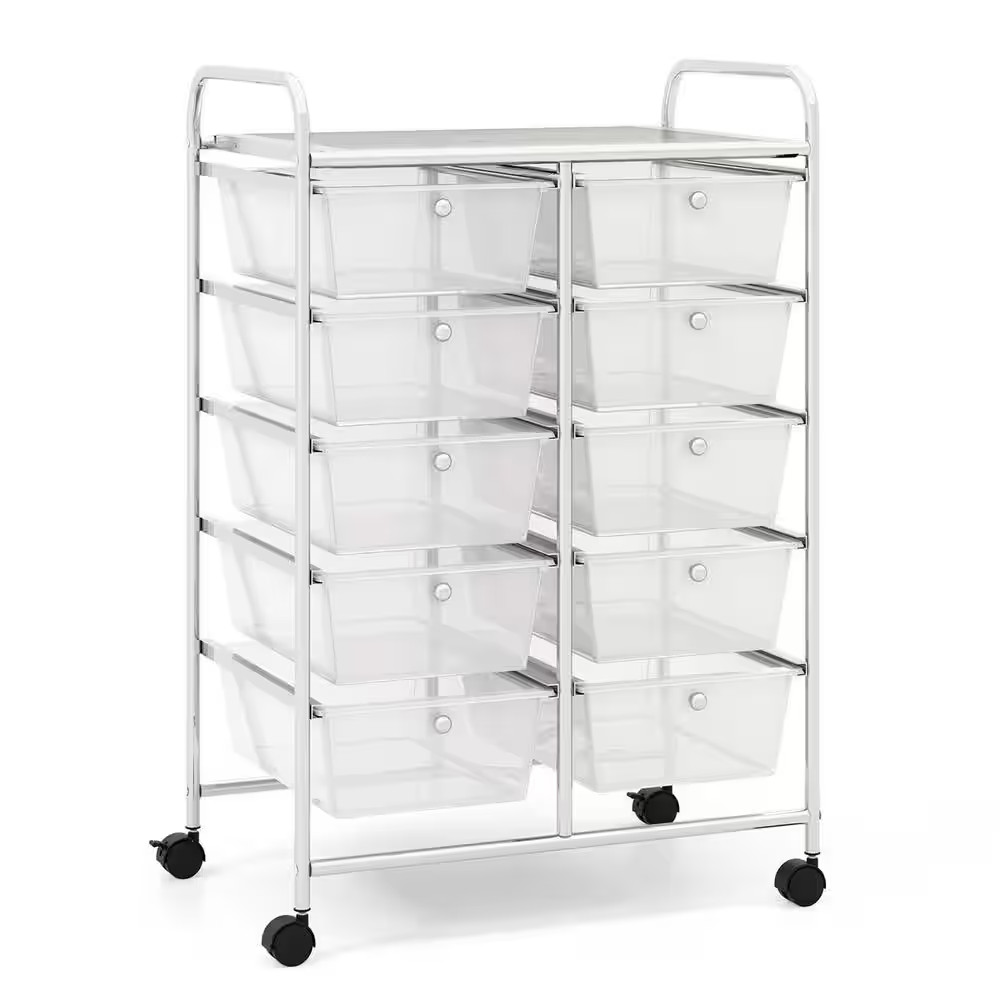 10-Drawer 4-Wheeled Plastic Storage Cart Utility Rolling Trolley Kitchen Office