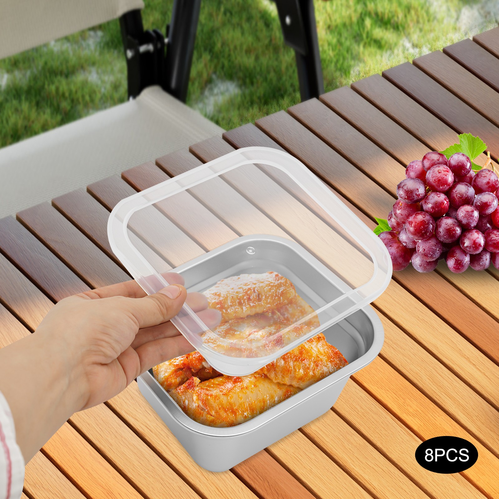 8 Pack Stainless Steel, PP Pans with Lids Hotel Food Prep Pan Silver Hotel Pans