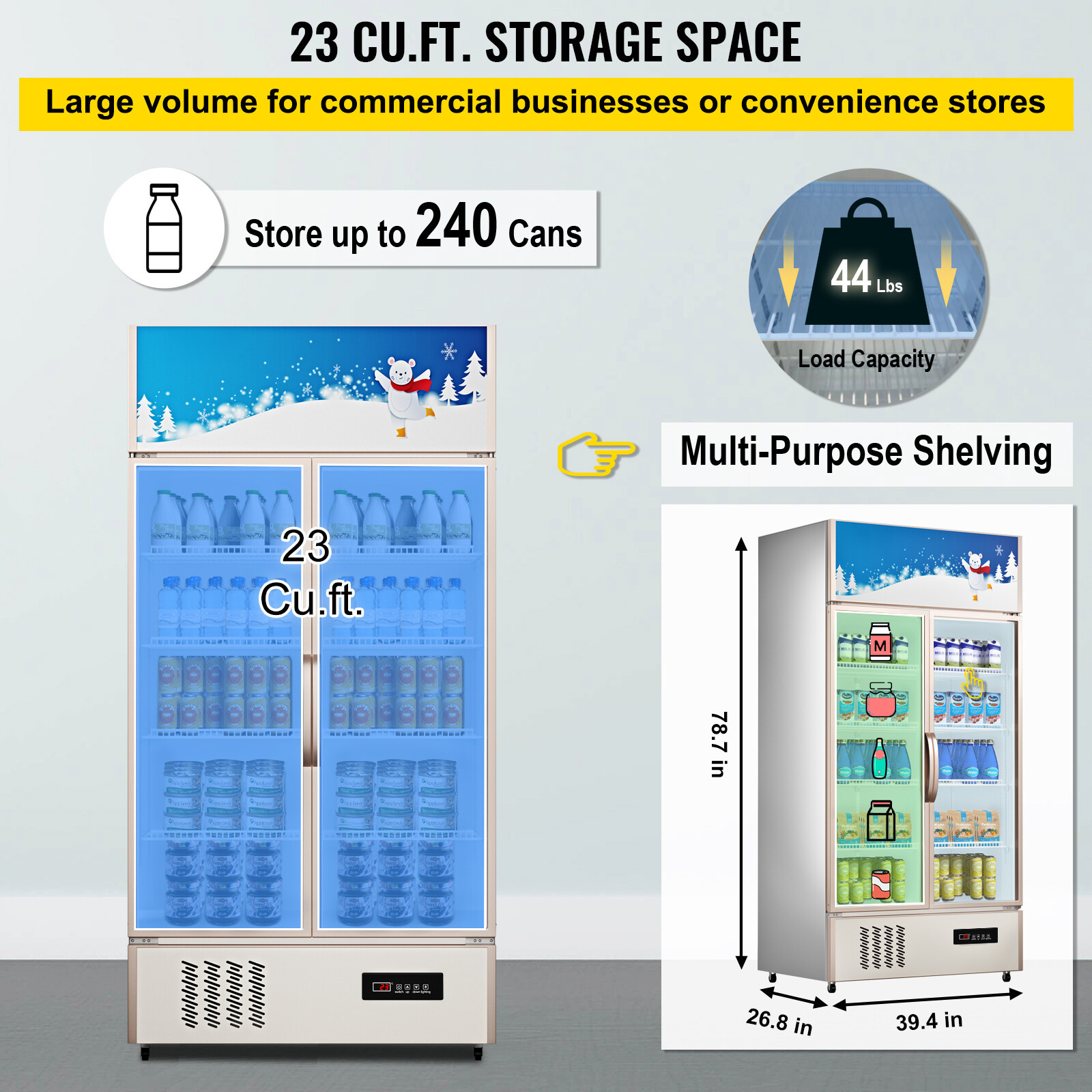 23 Cu.Ft. Commercial Merchandiser Refrigerator Beverage Cooler 2 Glass Doors 40″