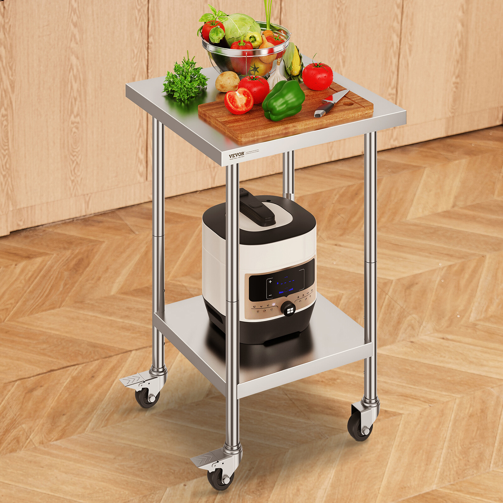 VEVOR Stainless Steel Work Table Commercial Prep Table 24×24 Inch With 4 Casters